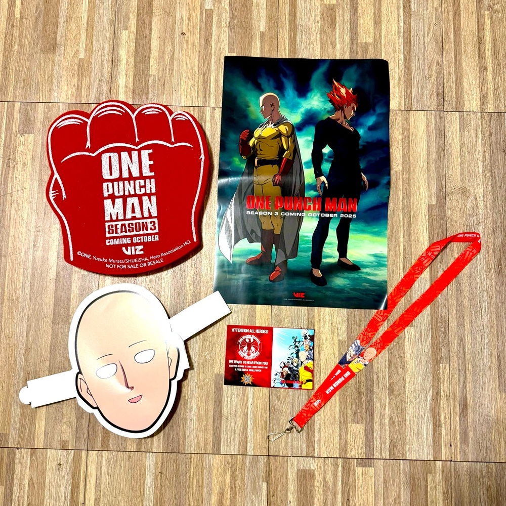 One Punch Man Saitama and Garou Foam Fist Poster Lanyard Swag Bundle